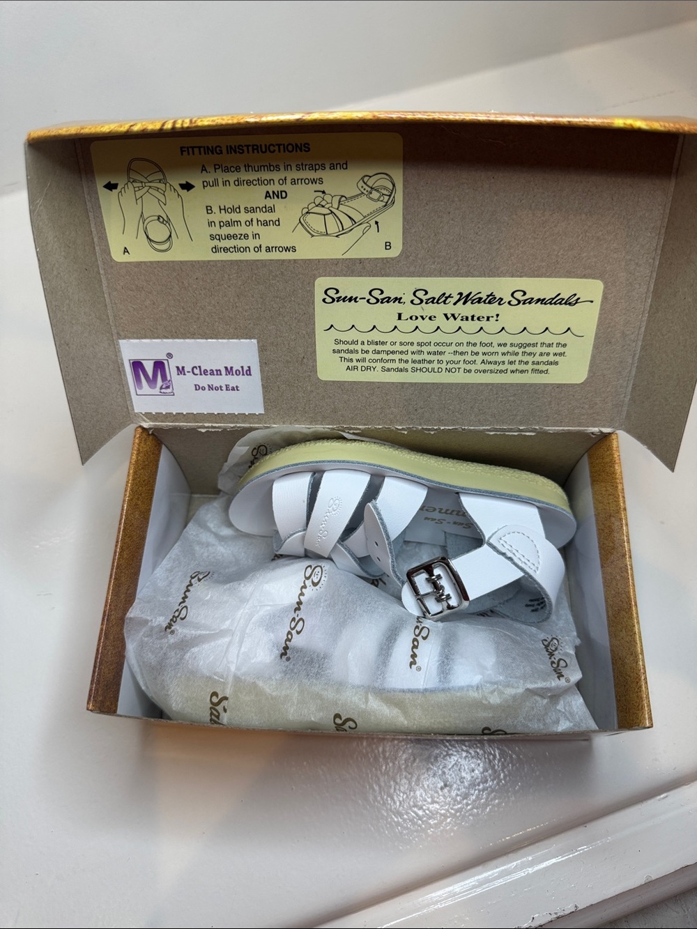 NIB Sun San Salt Water Leather Sandals, White baby toddler size 6, Swimmer #8003 - Picture 7 of 7